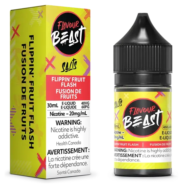 Flavour Beast Salt 30 mL - Flippin Fruit Flash 20 mg e-liquid bottle and package image Flavour Beast Salt 30 mL - Flippin Fruit Flash 20 mg e-liquid bottle and package image