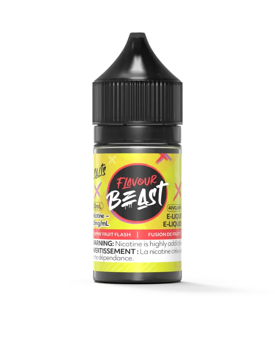 Flavour Beast Salt 30 mL - Flippin Fruit Flash 20 mg e-liquid bottle and package image Flavour Beast Salt 30 mL - Flippin Fruit Flash 20 mg e-liquid bottle and package image