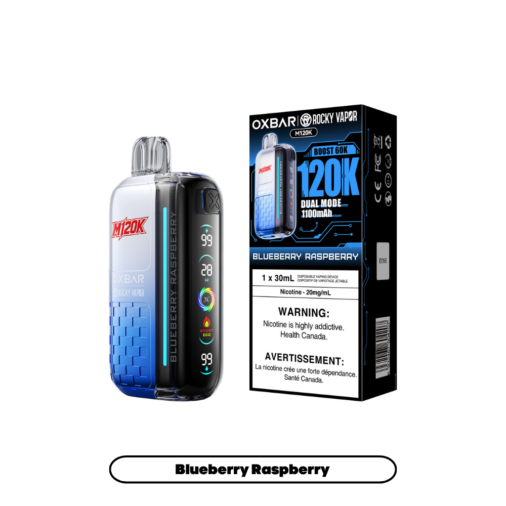 OXBAR M120K 20mg Blueberry Raspberry disposable vape with box OXBAR M120K 20mg Blueberry Raspberry disposable vape with box
