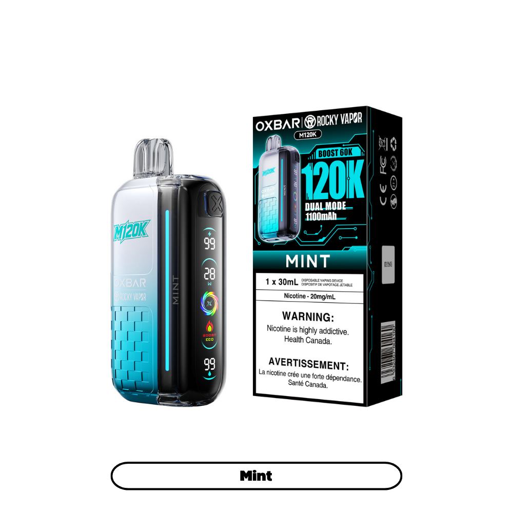 OXBAR M120K 20mg Mint disposable vape with box