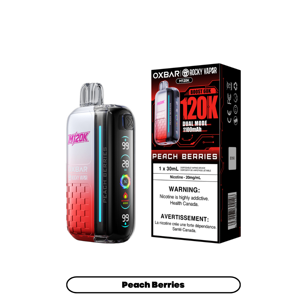 OXBAR M120K 20mg Peach Berries disposable vape with box
