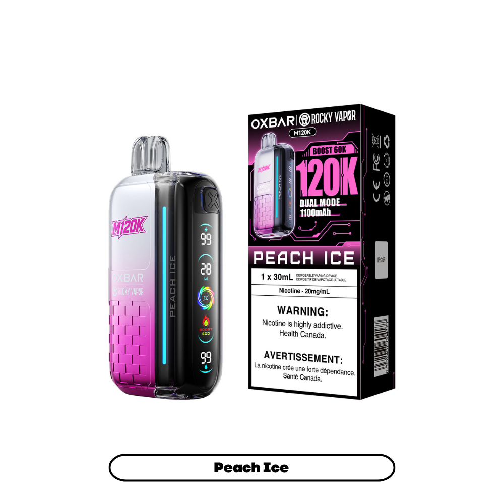 OXBAR M120K 20mg Peach Ice disposable vape with box