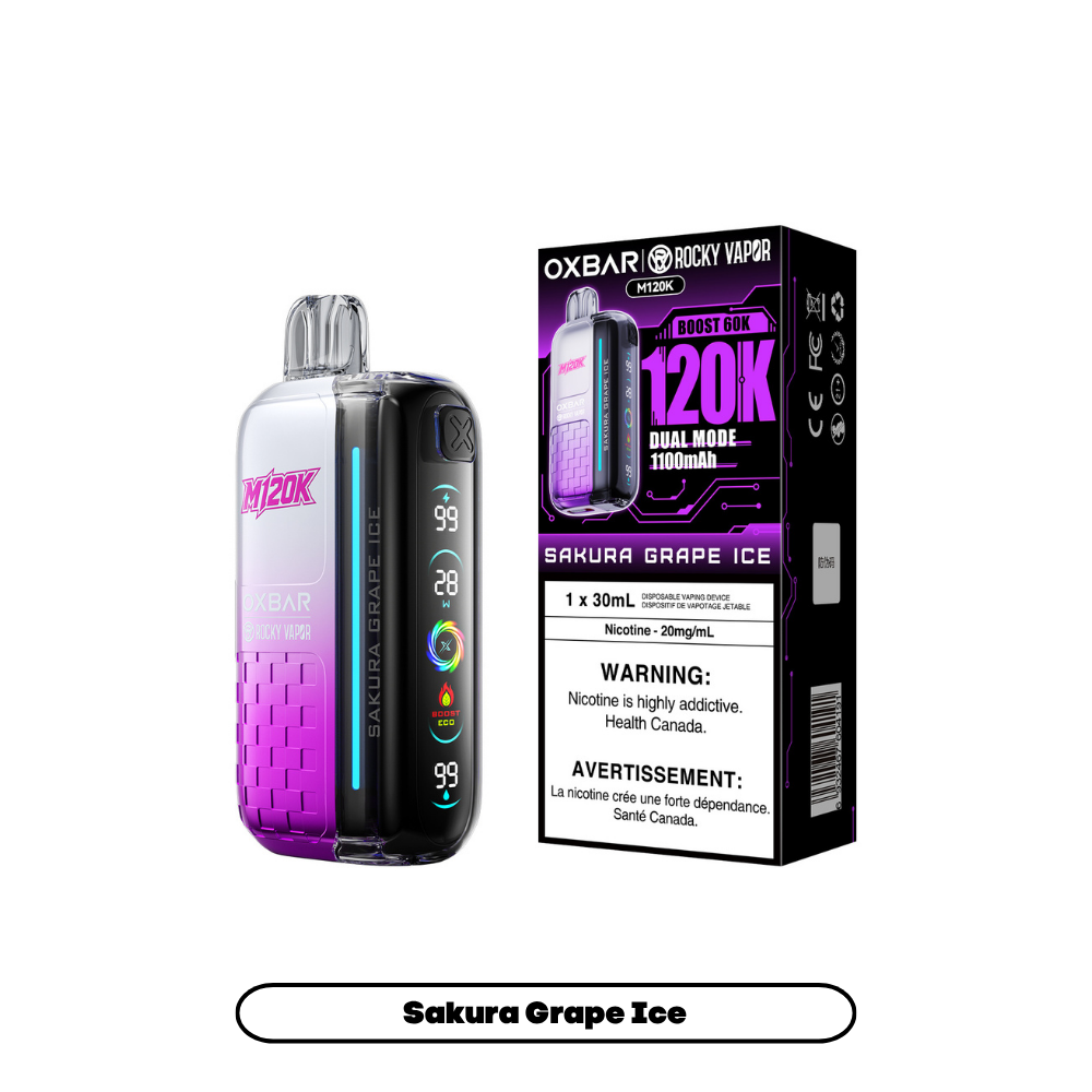 OXBAR M120K 20mg Sakura Grape Ice disposable vape with box