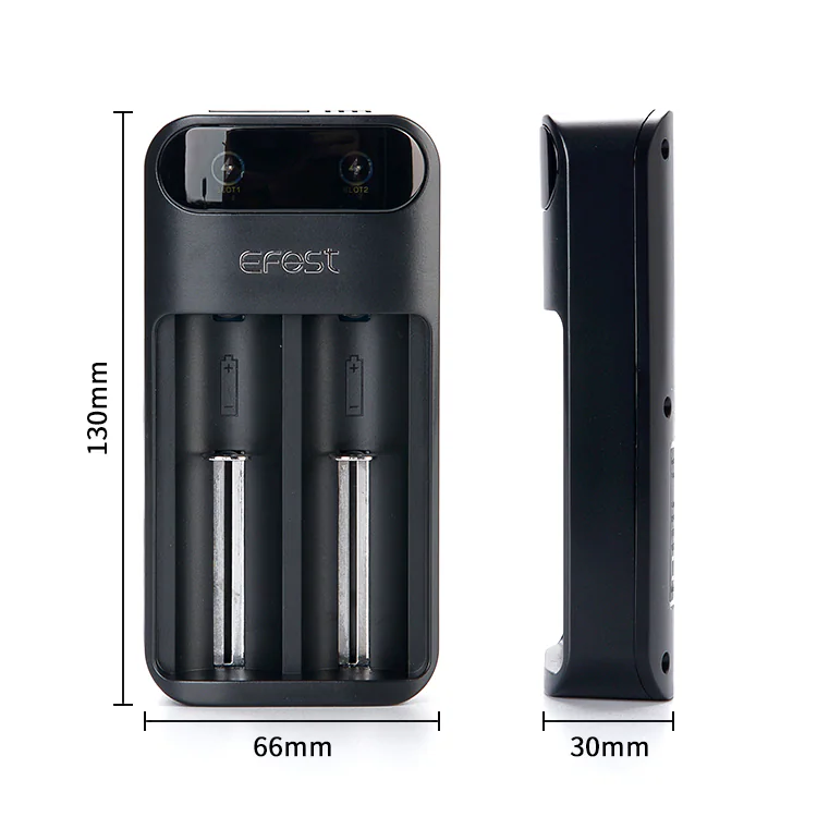 Efest Lush Q2 charger with batteries installed