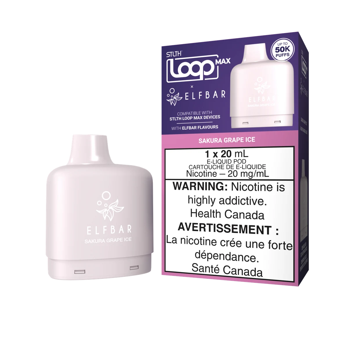 STLTH LOOP MAX x ELFBAR replacement pod — Sakura Grape Ice, 20 mg