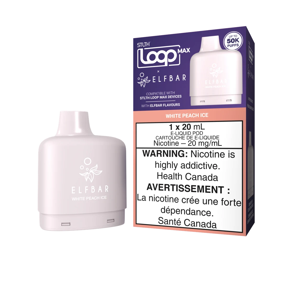 STLTH LOOP MAX x ELFBAR replacement pod — White Peach Ice, 20 mg