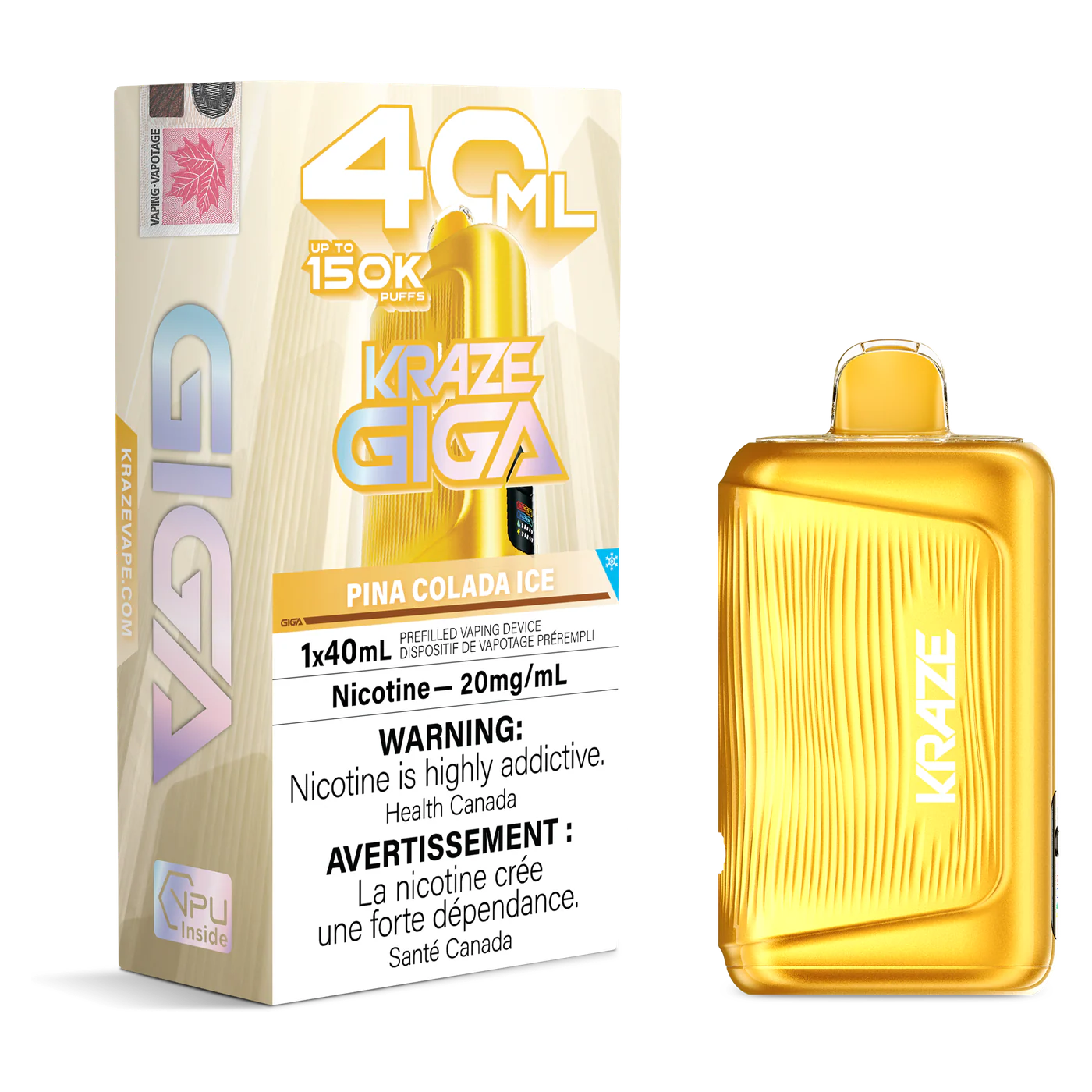 Kraze Giga 150K 40 mL Pina Colada Ice 20 mg disposable vape