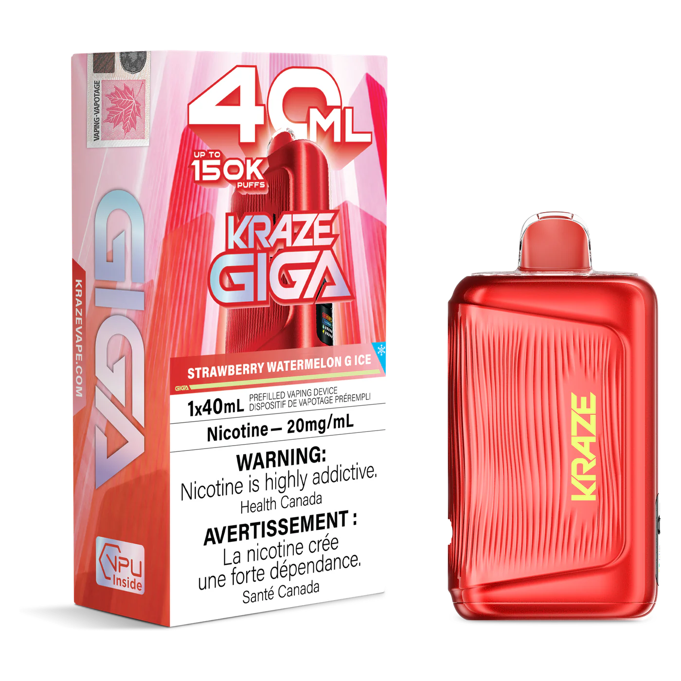 Kraze Giga 150K 40 mL Strawberry Watermelon G Ice 20 mg disposable vape