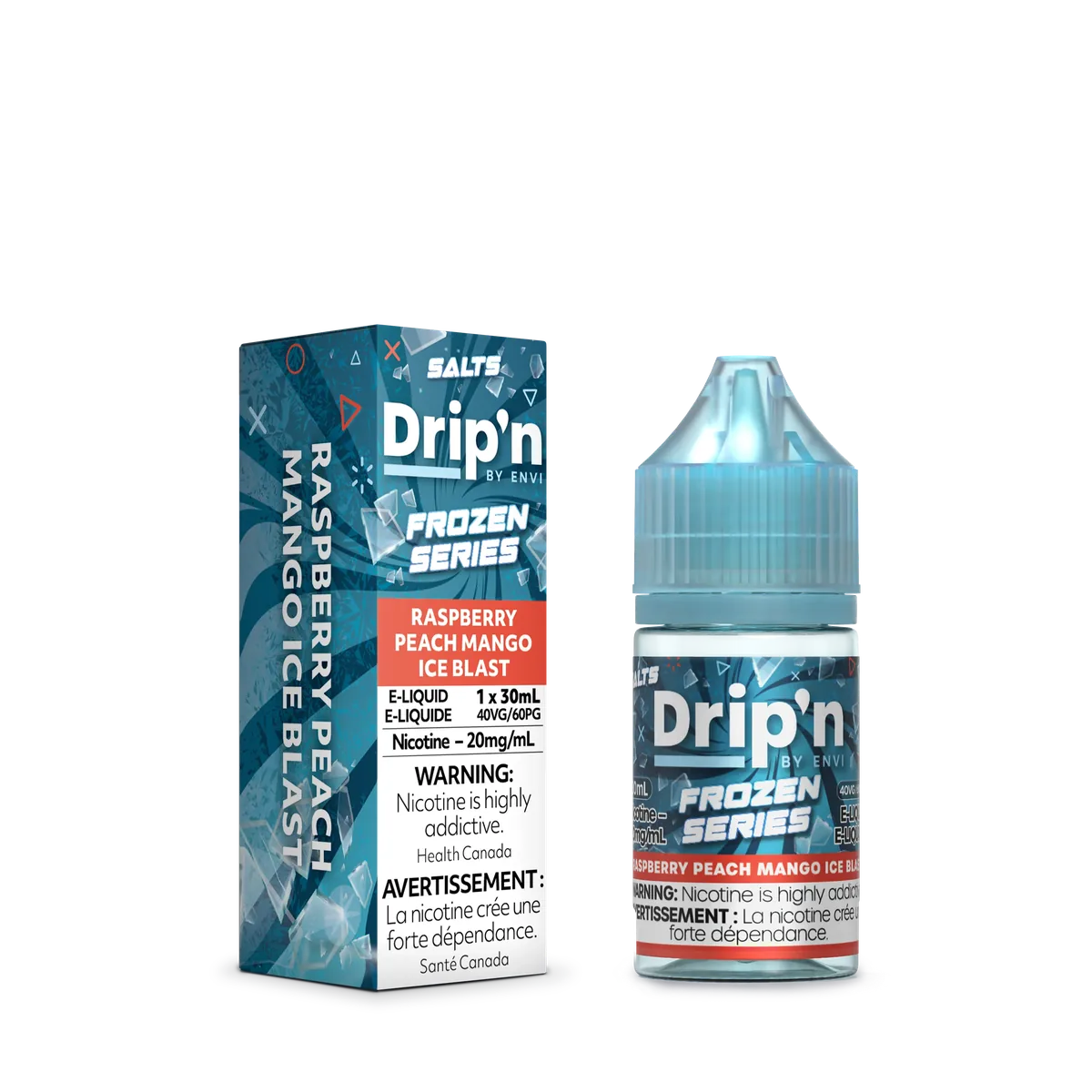 DRIP IN SALT — Raspberry Peach Mango Ice Blast e-liquid bottle