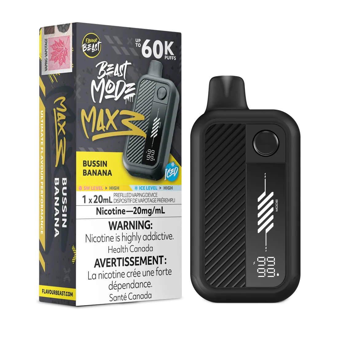 FLAVOUR BEAST BEAST MODE MAX 3 - Bussin Banana Iced / Nicotine Strength: 20 mg