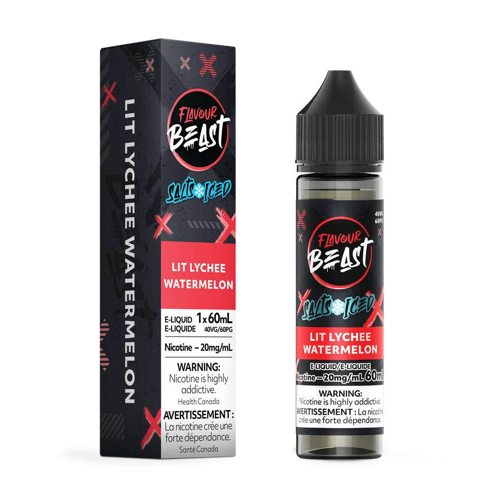 Flavour Beast Salt 60 mL - Lit Lychee Watermelon 20 mg e-liquid bottle and package image