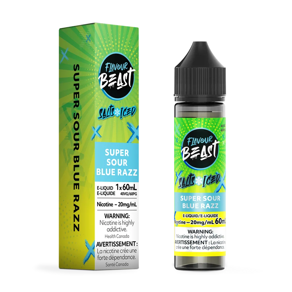 Flavour Beast Salt 60 mL - Super Sour Blue Razz 20 mg e-liquid bottle and package image