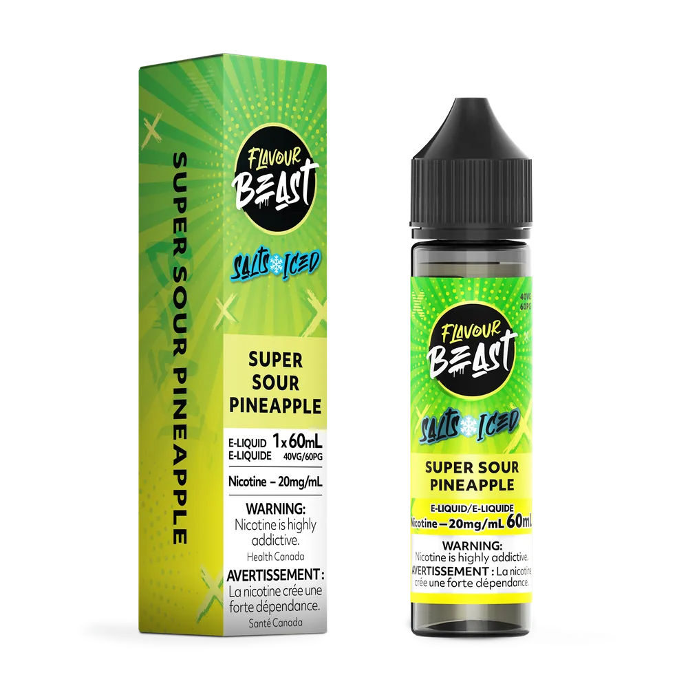 Flavour Beast Salt 60 mL - Super Sour Pineapple 20 mg e-liquid bottle and package image