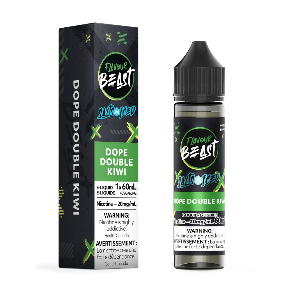 Flavour Beast Salt 60 mL - Dope Double Kiwi 20 mg e-liquid bottle and package image