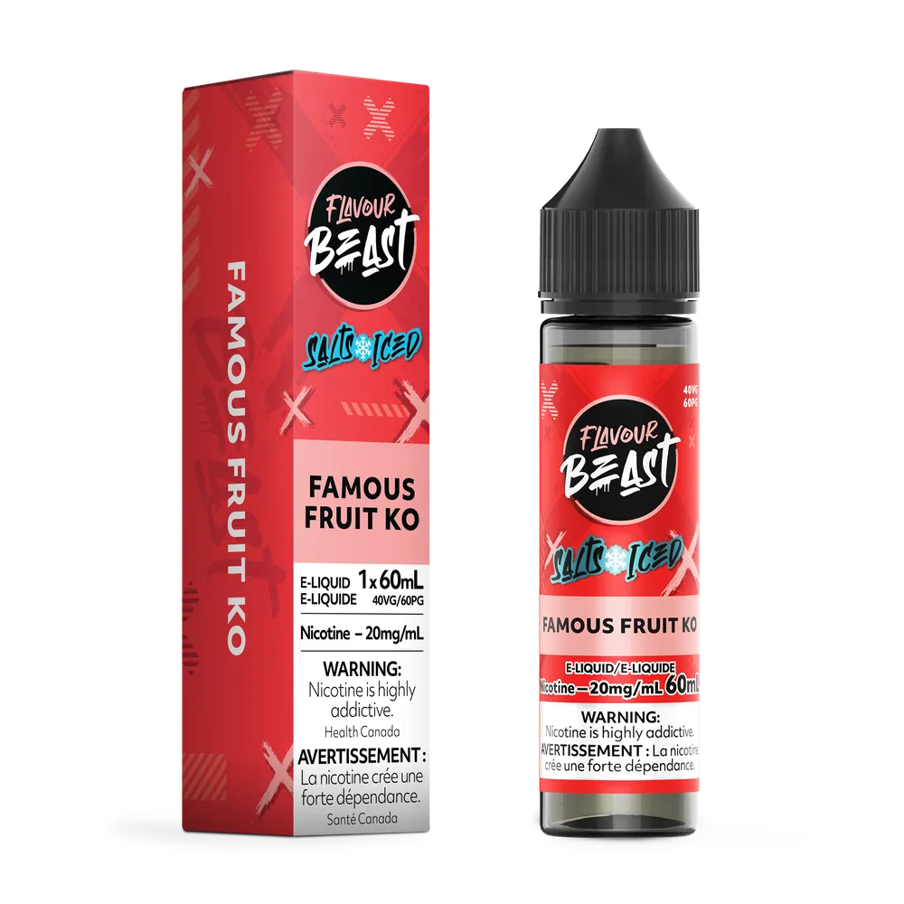 Flavour Beast Salt 60 mL - Famous Fruit KO 20 mg e-liquid bottle and package image