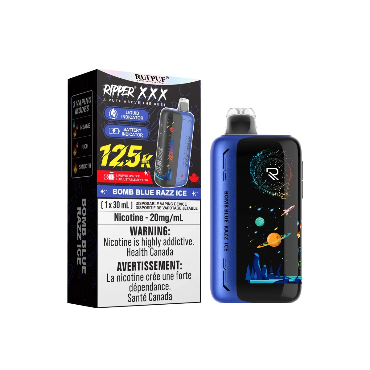 GCORE RIPPER XXX 125 K 30 ML — Bomb Blue Razz Ice e-liquid bottle