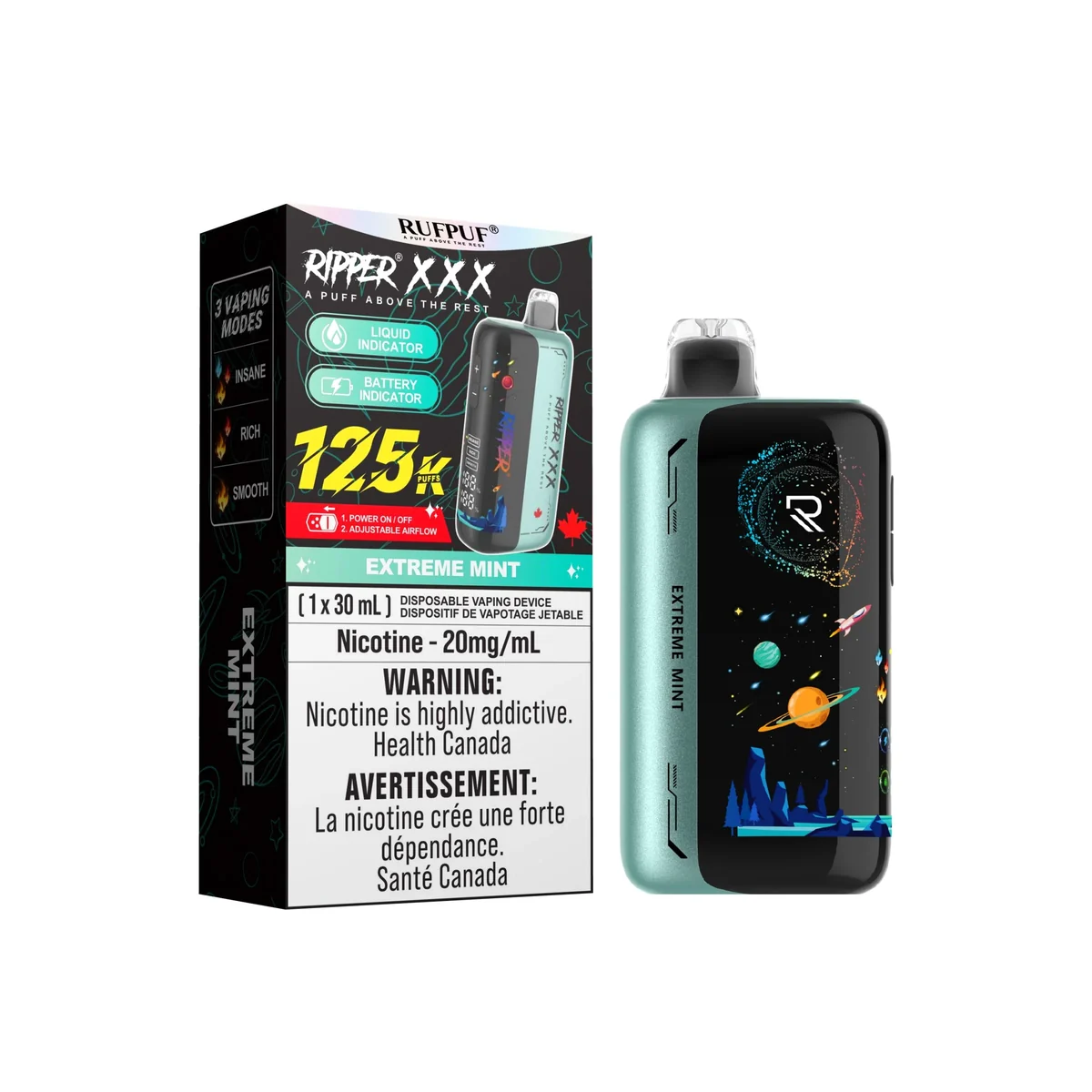 GCORE RIPPER XXX 125 K 30 ML — Extreme Mint e-liquid bottle