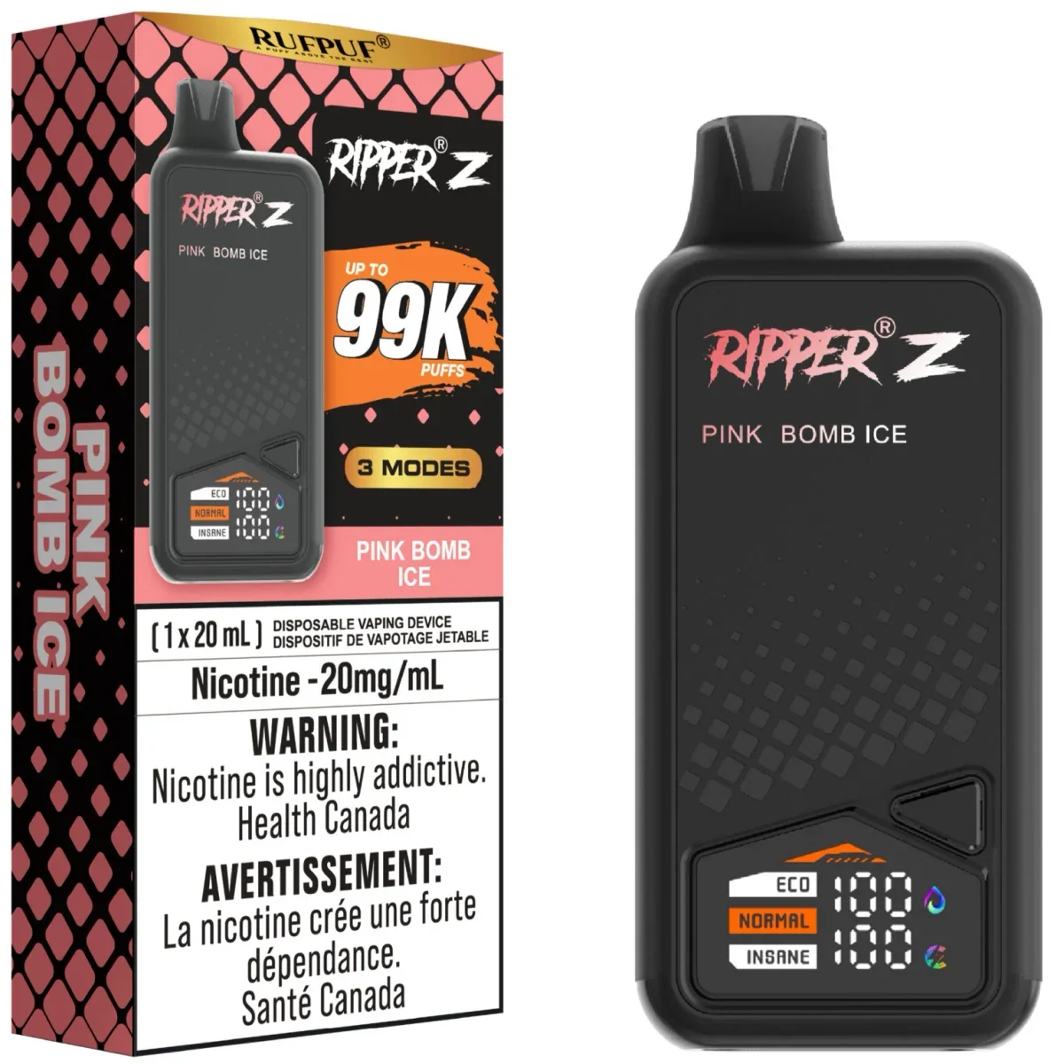 GCORE RIPPER Z 99K DISPOSABLE 10 MG — PINK BOMB ICE disposable vape